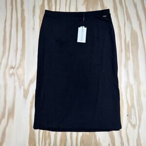 T TAHARI Large Modal Pull On Side Slit Black Chic Ponte Skirt - NEW!